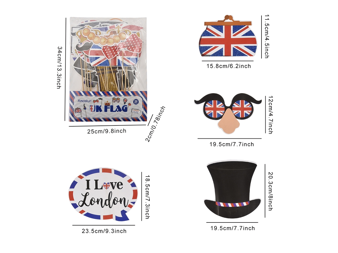 Primerox 20 Adereços para Fotos Bandeira Uk Jubileu de Platina Decoração Festa Patriótica