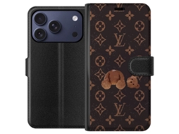 Capa Carteira Compatível Com Apple Iphone 17 Pro, Luxuosa Com Monograma E Ursinho De Pelúcia Quebrado Em Estilo Moderno E Escuro.