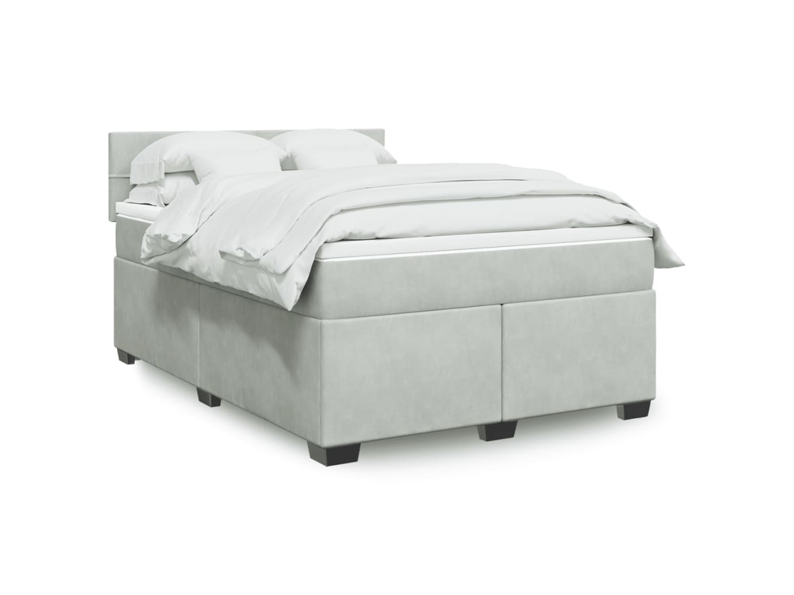 Vidaxl Cama Com Molas/colchão 140x190 Cm Veludo Cinzento-claro
