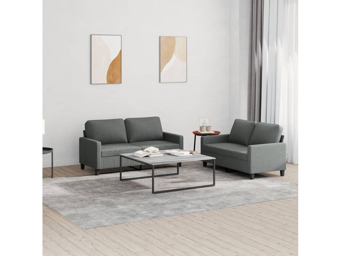 Vidaxl 2 Pcs Conjunto De Sofás Com Almofadões Tecido Cinzento-escuro