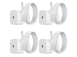 Kit Com 4 Carregadores Rápidos 20 W Usb, Com Cabo, Brancos, Compatível Com Samsung