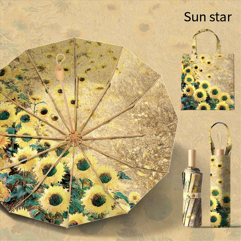 Guarda sol de Vinil de Camada Dupla com 12 Varetas, Guarda sol Dobrável com Abertura Manual MDUG (estilo C 12k)