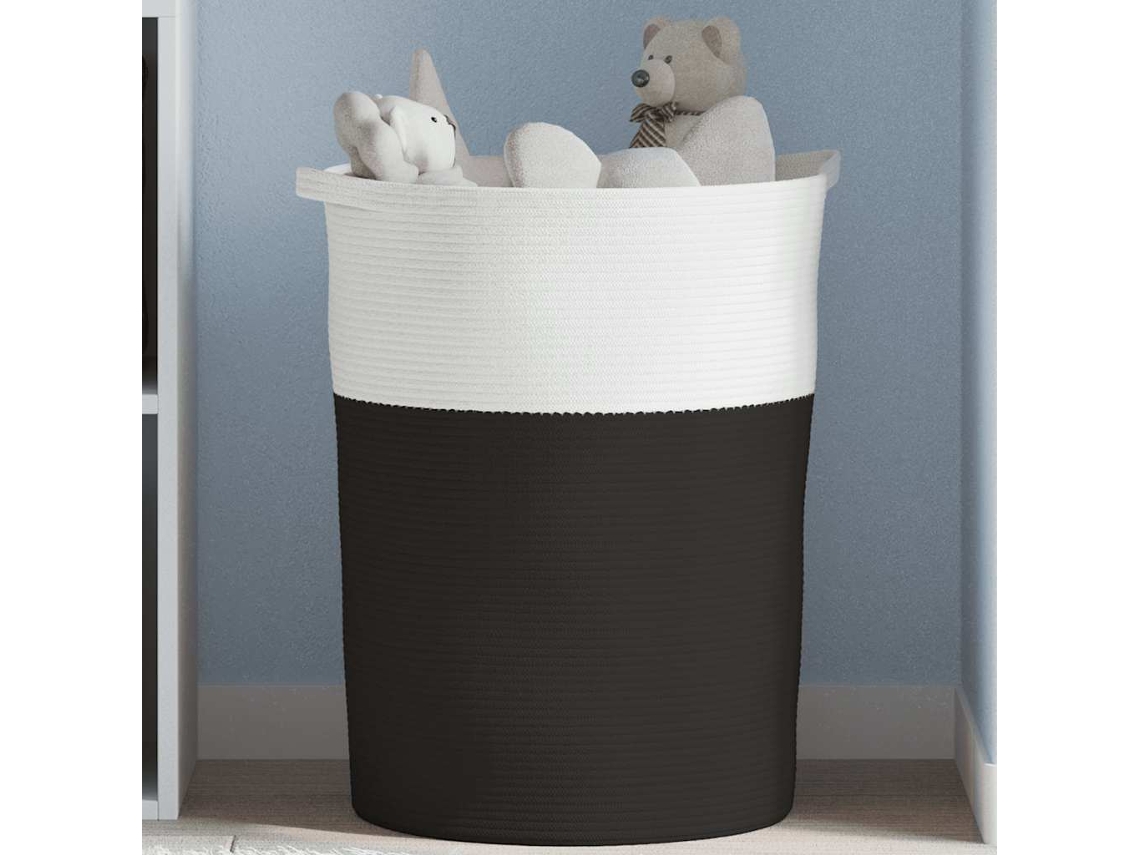 Vidaxl Cesto De Arrumação Ø49x65 Cm Algodão Preto E Branco