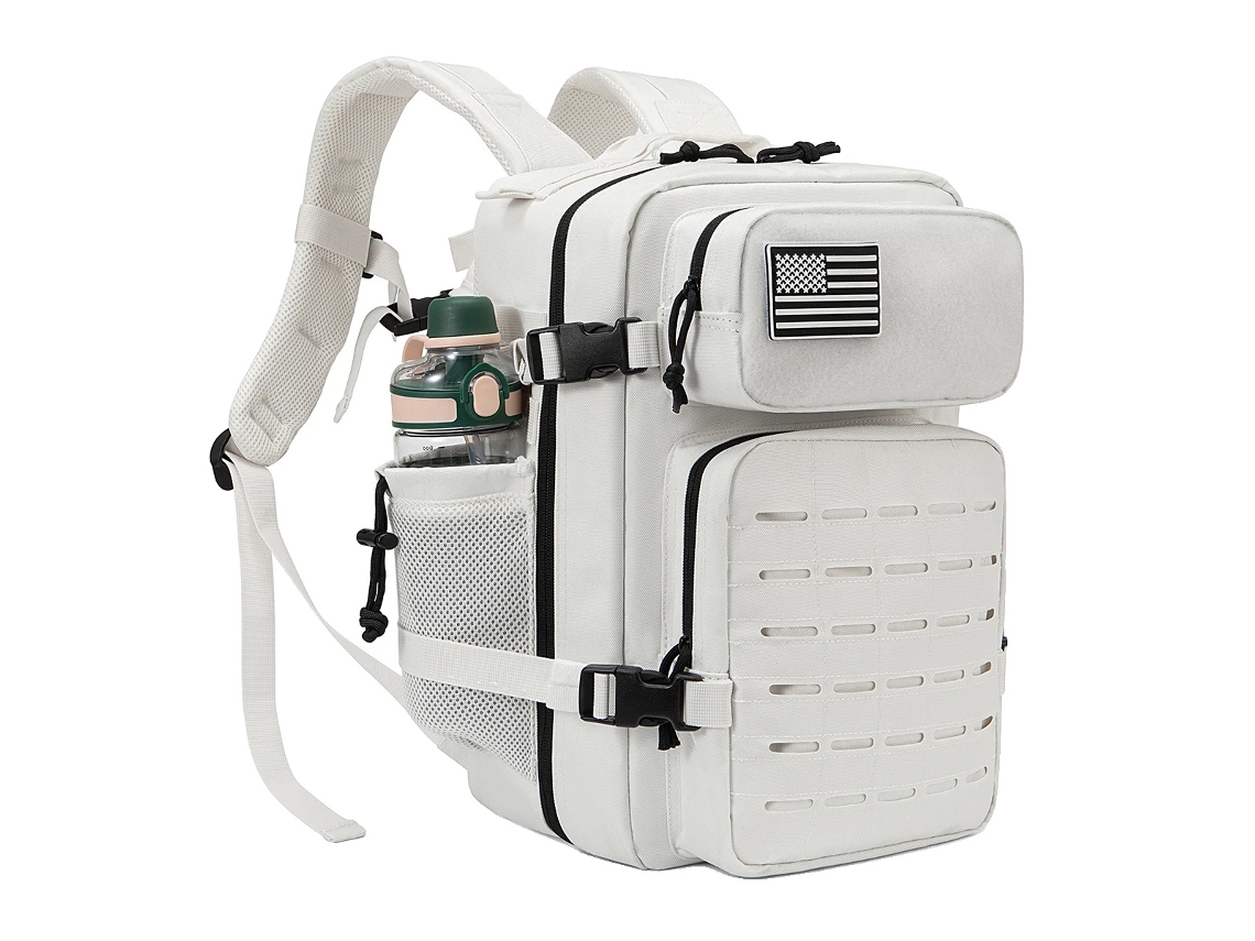 Mochila Tática De 25l Para Homens, Construção Durável, Suportes Duplos Para Copos, Branco