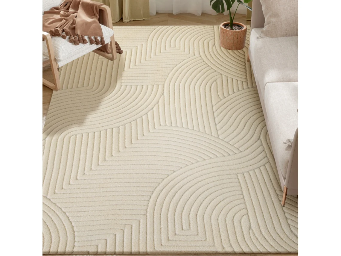 Tapete Poliéster E Algodão Cor Creme Branco 160x120x1,7 Cm Homcom