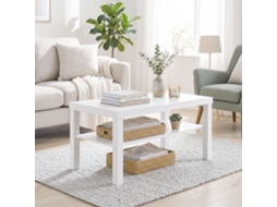 Mesa De Centro Retangular Para Sala De Estar, Com 2 Níveis E Prateleira De Armazenamento, 90x45x44,5cm, Branca.