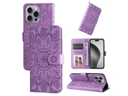 Capa De Couro Para Iphone 16 Pro Max - Estampa De Girassol Em Relevo
