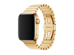 Pulseira para Apple Watch com mostrador Borboleta e data em aço inoxidável, compatível com Apple Watch S10, SE, S11 e Ultra, dourada, tamanhos 42, 44 e 45.