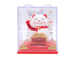 Ornamento Gato Solar Boas Sorte com Capa Clara Branca