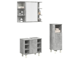 Vidaxl 3 Pcs Conj. Móveis Casa Banho Derivados Madeira Cinza Cimento