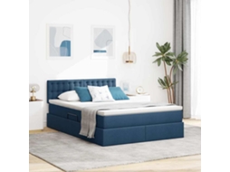 Vidaxl Cama De Armazenamento Led Com Colchão Azul 140 X 200 Cm Tecido