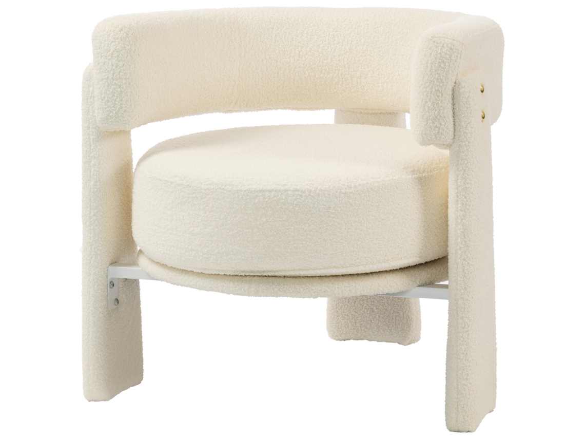 Poltrona De Sala Estofada Em Pele De Carneiro Com Almofada Lombar Branco Creme