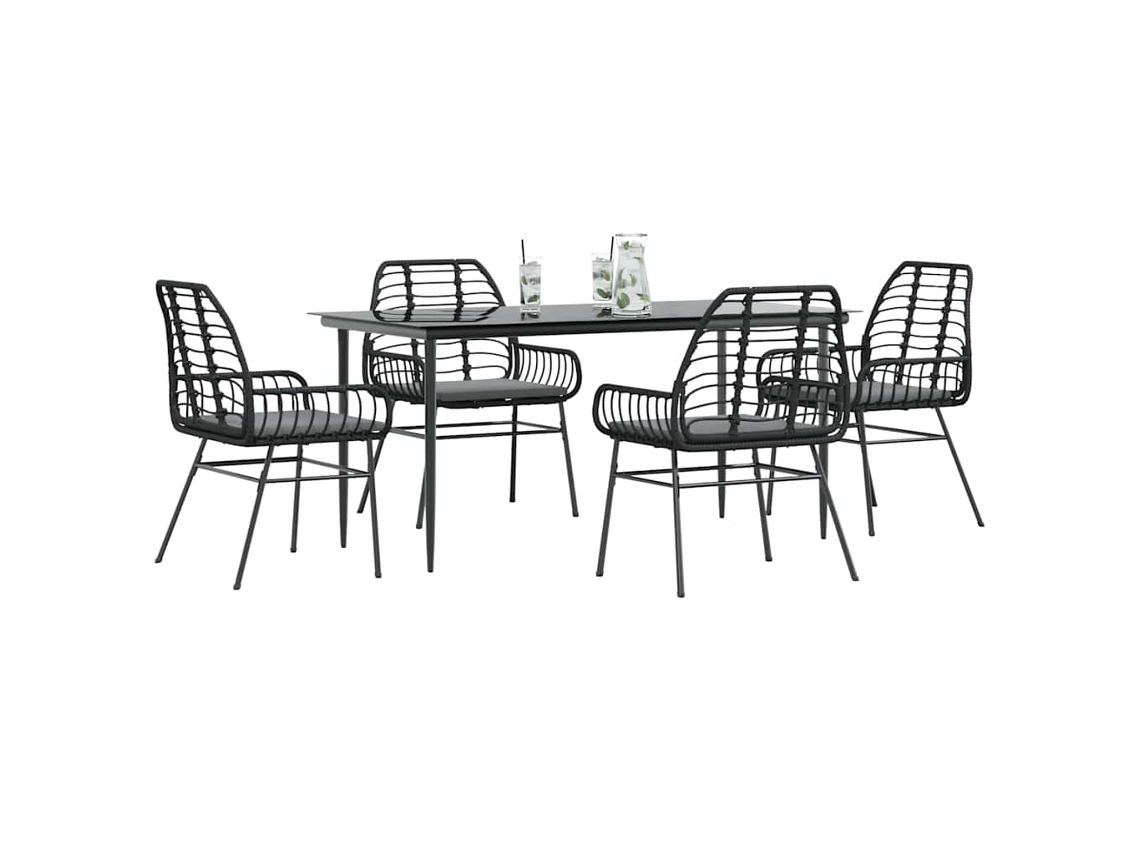 Vidaxl Conjunto De Jantar Jardim 5 Peças Almofadas Vidro Vime Pe Preto