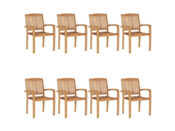 Conjunto de 8 Cadeiras de Jardim Empilháveis com Almofadões Teca Maciça MAISON EXCLUSIVE