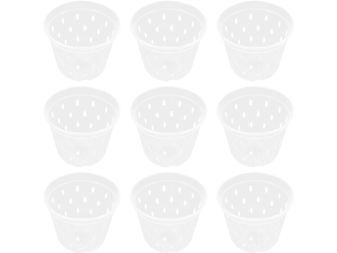 Juego de 9 macetas transparentes para orquídeas y plantas pequeñas de interior con sistema de drenaje