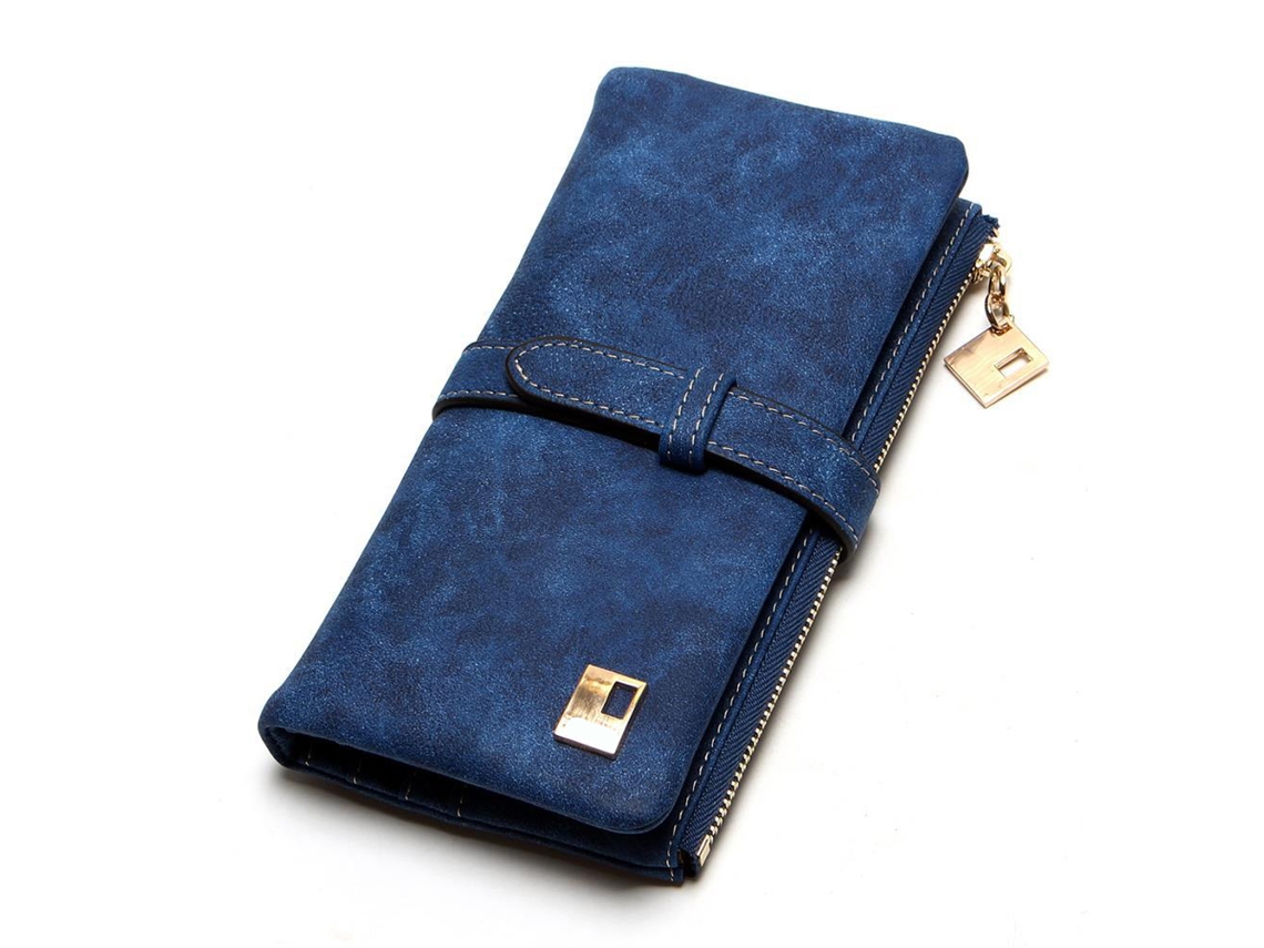 Carteira Longa Feminina de Pu Retrô Bi fold com Zíper, Bolsa para Mulher