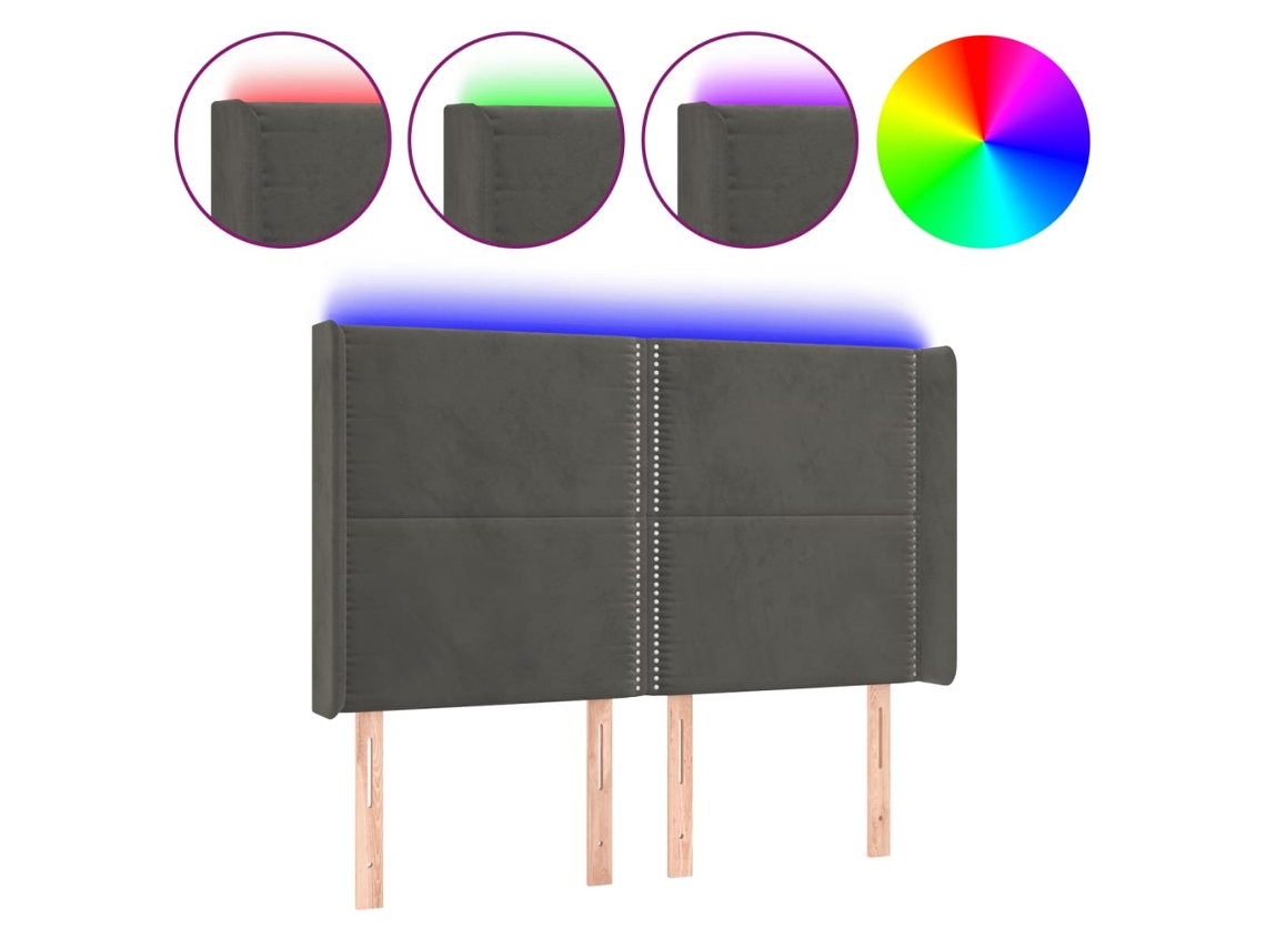 Cabeceira com Led Veludo Cinza Escuro MAISON EXCLUSIVE (147x16x118 cm)
