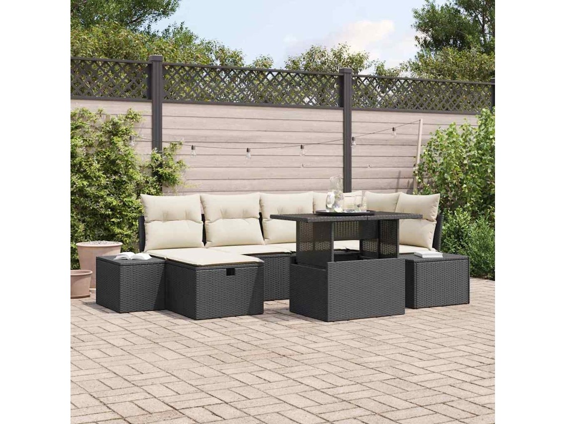 Vidaxl Conjunto De Sofá De Jardim 7 Unid. Vime Pe