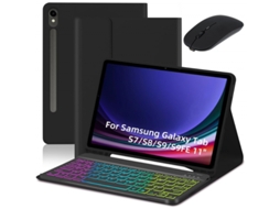 Capa Com Teclado Bluetooth Yuru Para Samsung Tab S8 Plus 12.4, Retroiluminado Rgb, Preto