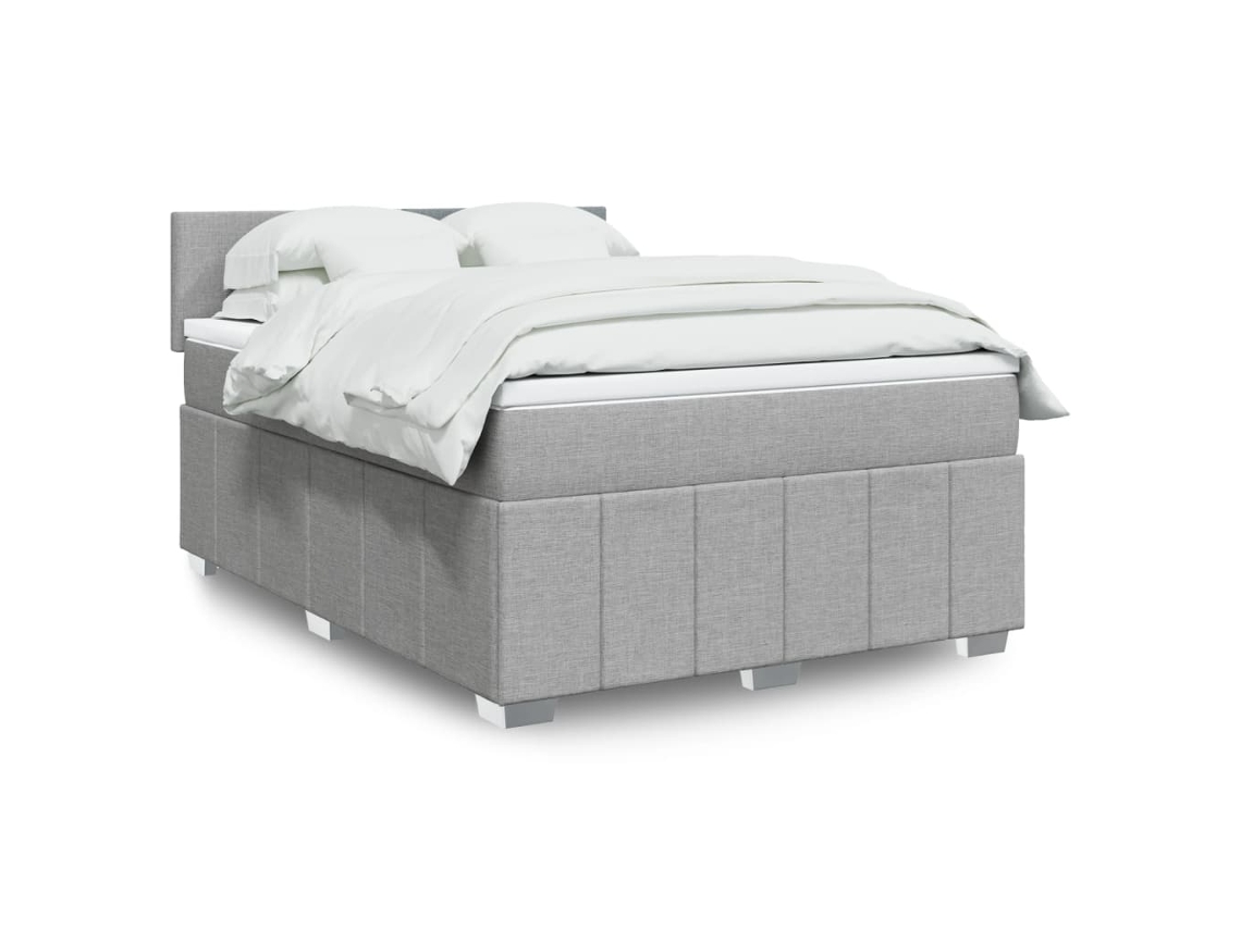 Cama Com Molas/colchão 140x190 Cm Tecido Cinzento-claro