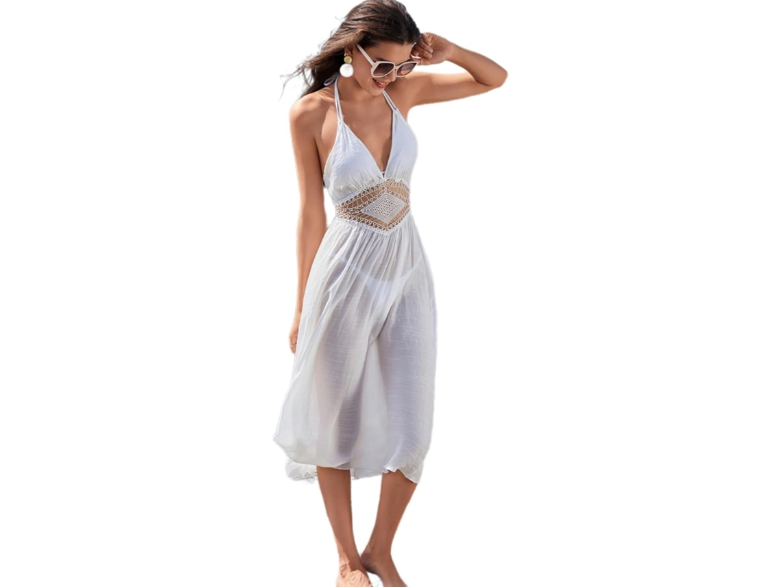 Vestido de Praia Feminino Sem Mangas com Decote V e Amarração SFUSHOS