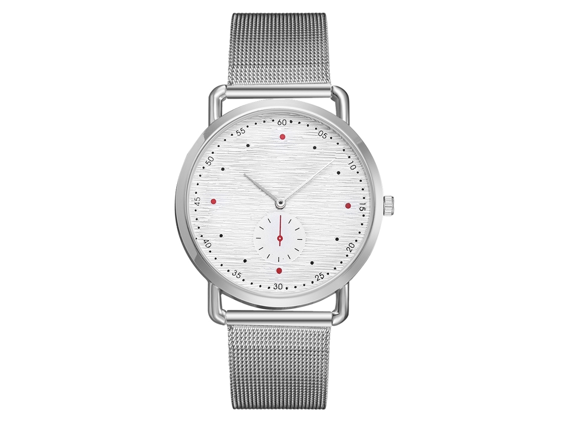Relógio de pulso feminino em liga metálica com mostrador redondo, movimento de quartzo ajustável, estilo casual (prata + branco)