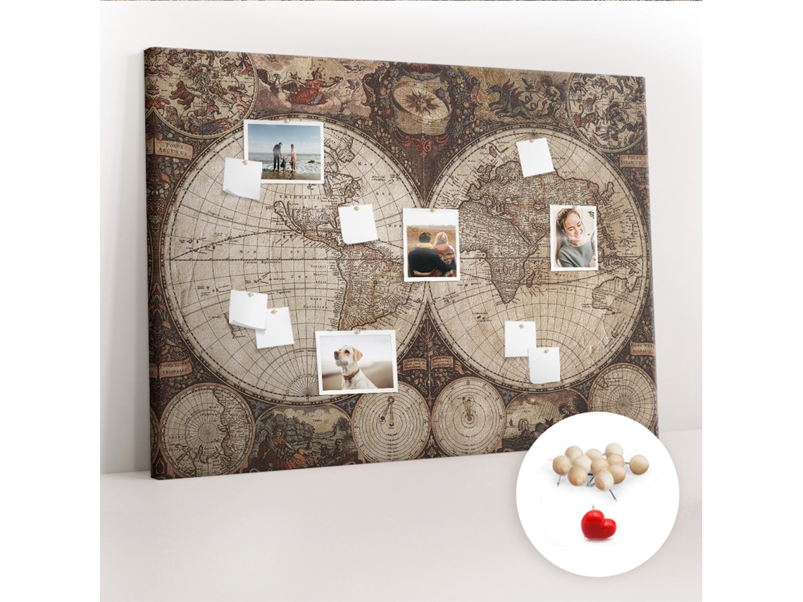 Quadro De Cortiça Com Impressão Mapa-múndi Antigo Para O Corredor Espelharte (140x100 Cm)