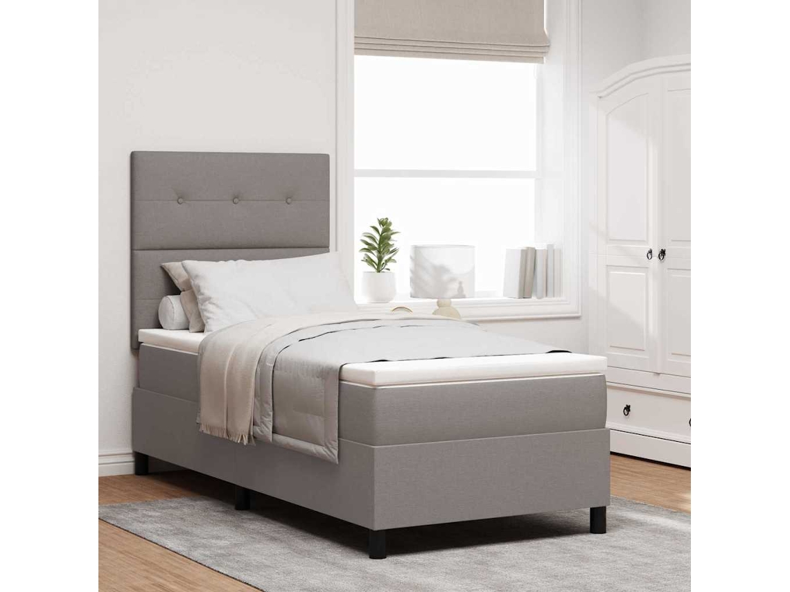 Vidaxl Cama Box Com Cabeceira Cinzento-acastanhado 90 X 190 Cm Tecido