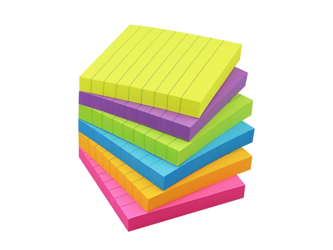 Bloco De Notas Adesivas, 6 Cores, 8, 300 Folhas, 3x3, Pautadas