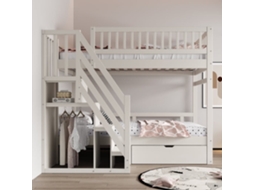 Cama Beliche 90*200 Cm - Barreira Segurança Alta, Estrado, Escada Segurança Arrumação, Gavetas Arrumação - Branco