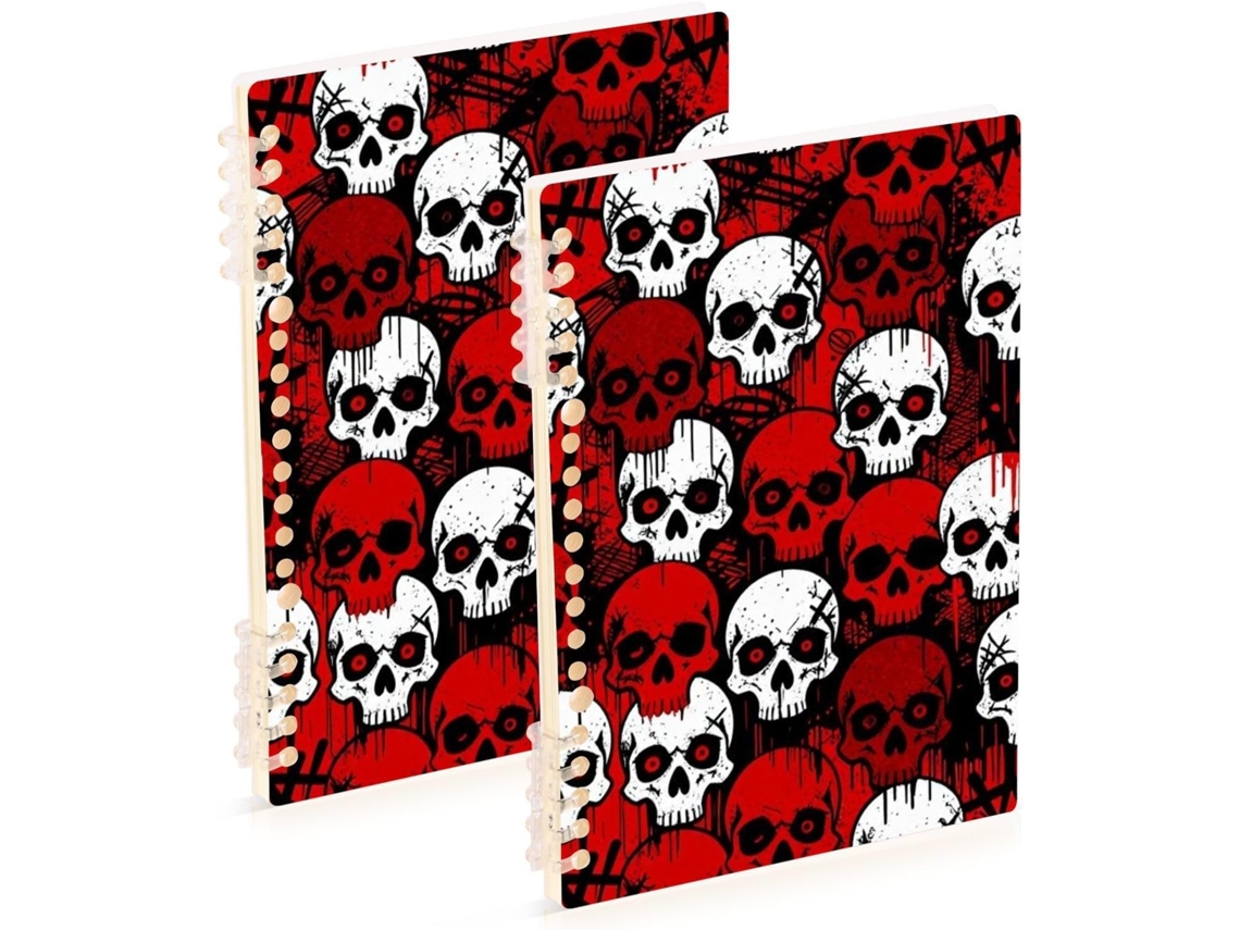 Conjunto de 2 Cadernos Espiral A5 Estampa Caveira Vermelho Envelhecido 21,1 X 14,5 Cm 21 14 Resistente