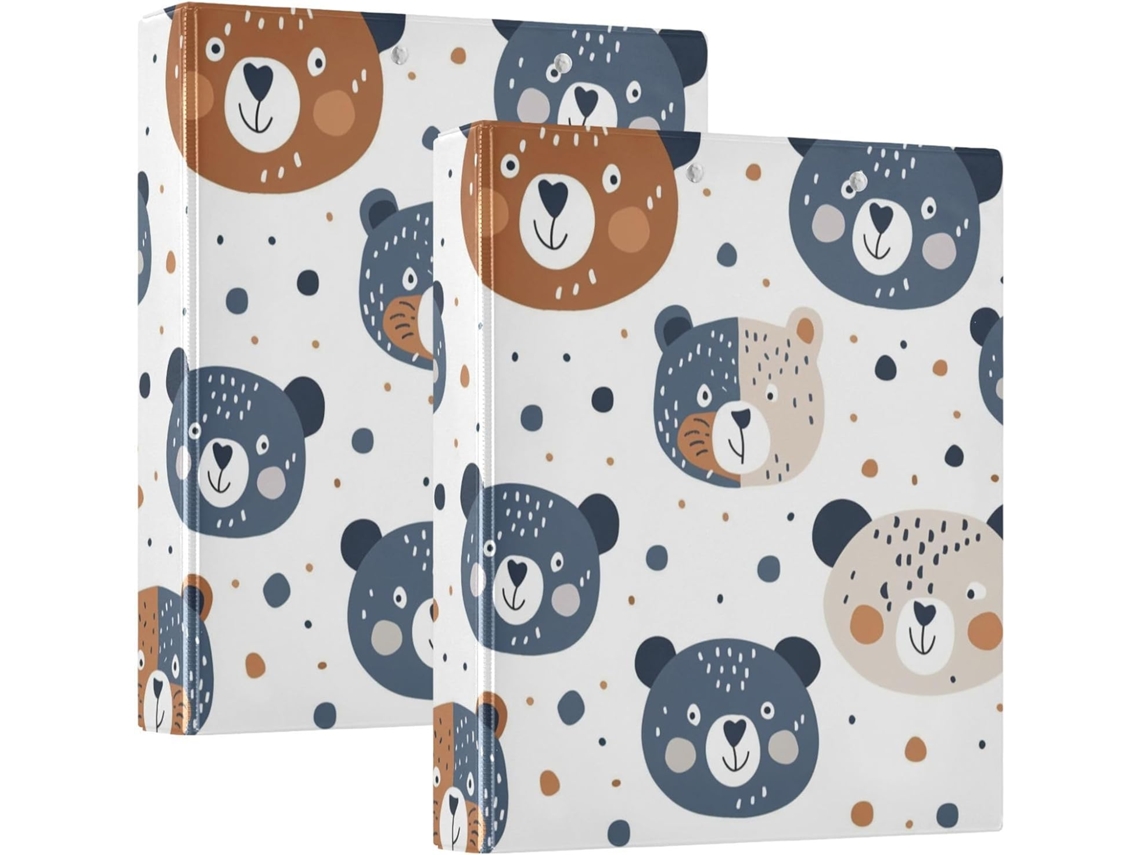 Soft Colors Pasta De 3 Argolas 1-1 2 Polegadas Com Capa Bolso E Estampa Urso Marrom Azul Marinho, Pacote Com 1 2 Unidades
