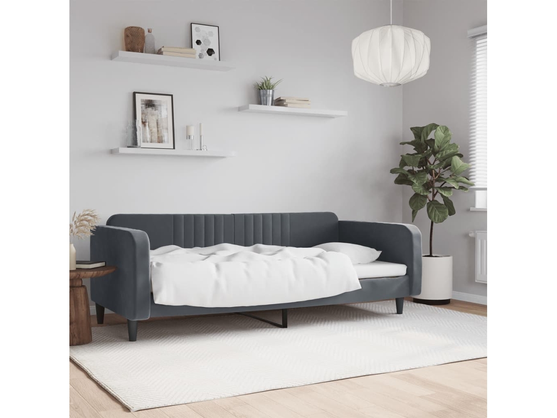 Vidaxl Sofá-cama 90x200 Cm Veludo Cinzento-escuro