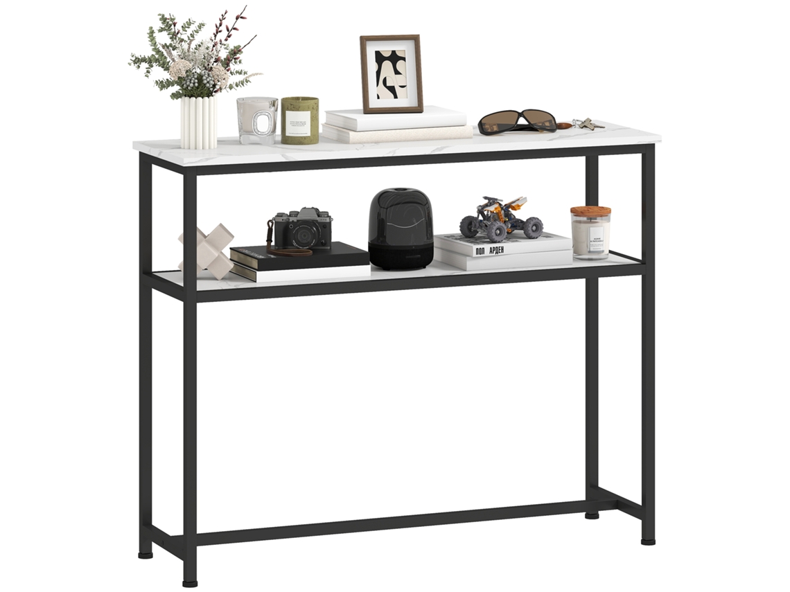Mesa Consola Melamina de Madeira e Aço Cor Branco e Preto 100x30x81 cm Homcom
