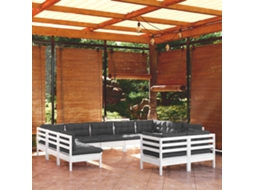 Vidaxl 11 Pcs Conj. Lounge De Jardim C/ Almofadões Pinho Maciço Branco