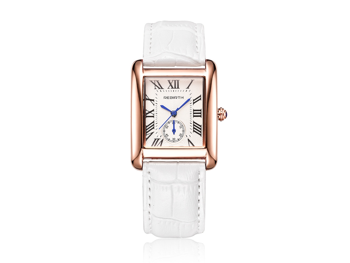 Relógio Analógico Feminino de Quartzo com Pulseira de Couro Artificial Ajustável Retangular Branco