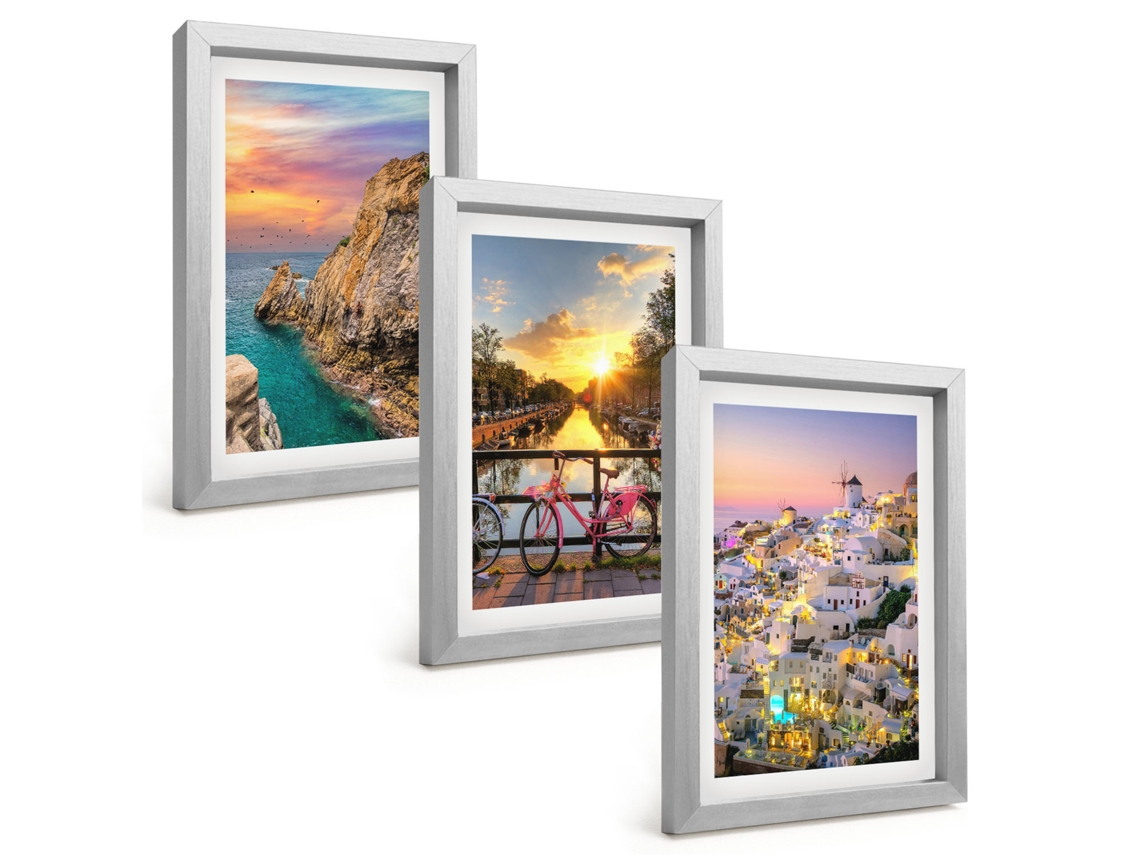 Galeria De Pinturas Muraispaisagens Costeiras, Pôr Do Sol Moldura Prateada Fotos Para O Escritório Espelharte (3 Peças 20x30 Cm)