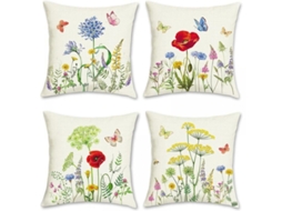 Lote Com 4 Capas De Almofada De 45 X 45 Cm Com Estampa Floral De Poliéster E Linho Para Sofás, Camas E Cadeiras, Decoração De Exteriores Para Casa