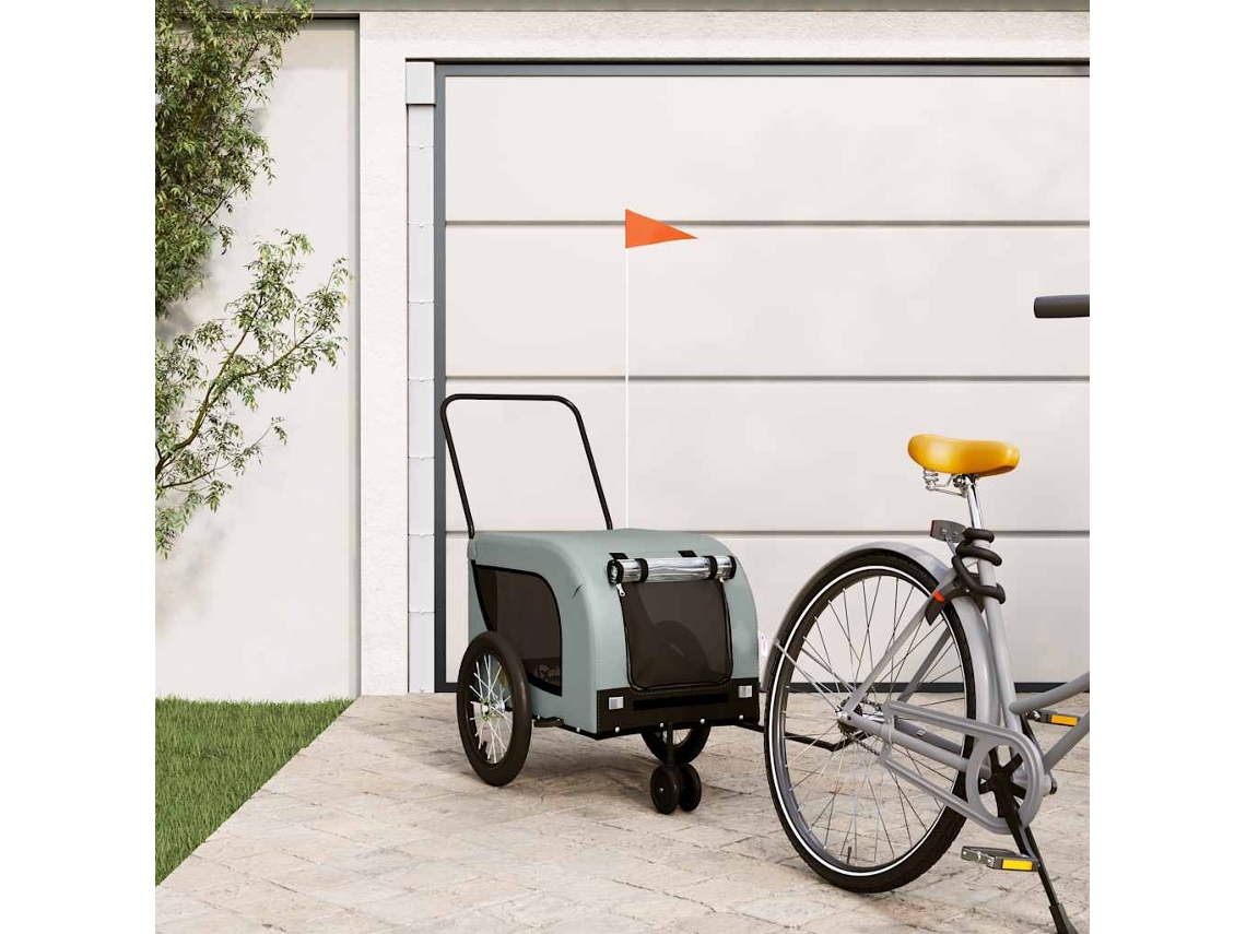 Vidaxl Reboque De Bicicleta P/ Animais Tecido Oxford/ferro Cinza/preto
