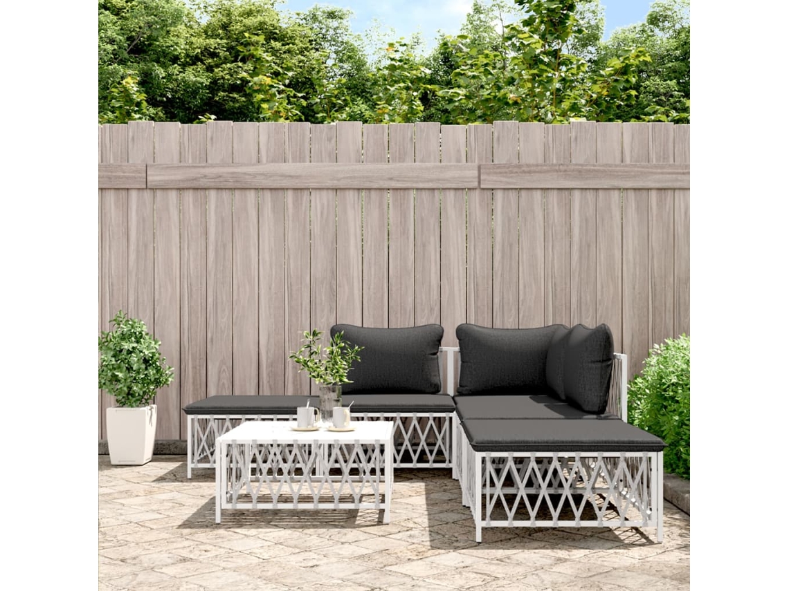 6 Pcs Conjunto Lounge De Jardim Com Almofadões Aço Branco Dkd Home Decor