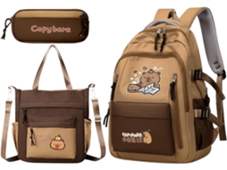 Mochila Capivara, Escolar Feminina Com Estojo E Bolsa De Ombro| Estilosa Para Laptop, Ideal Estudantes E