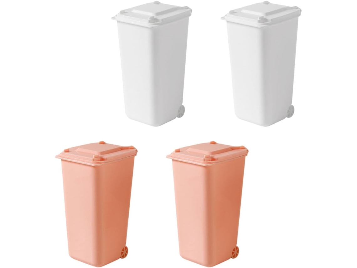 Mini Lixeiras De Mesa Em Pp Com Tampas, Conjunto De 4, Design Compacto E Seguro, Para Meninos E Meninas