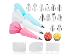 Kit Para Decoração De Bolos Com 21 Bicos De Confeitar Em Aço Inoxidável E Sacos De Silicone Reutilizáveis.
