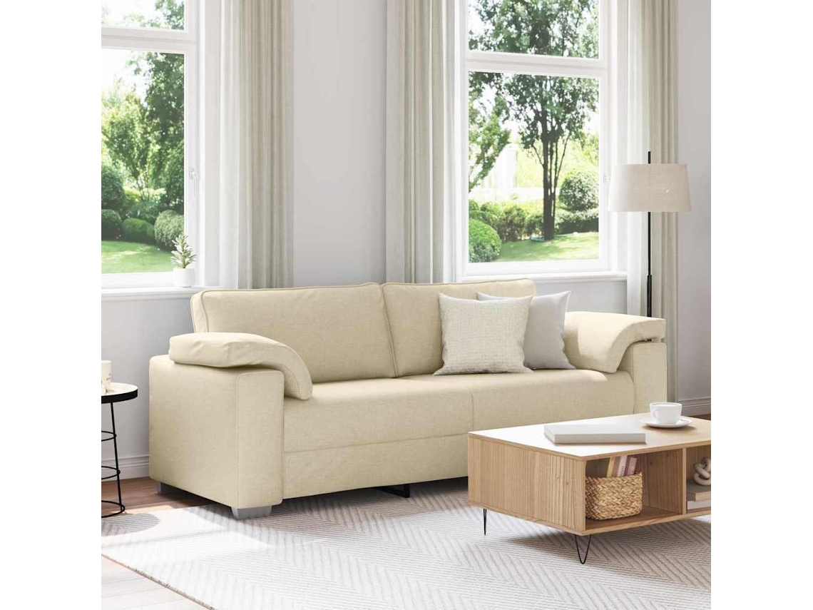 Vidaxl Sofá De 3 Lugares Creme 220 Cm Tecido