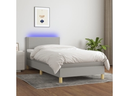 Vidaxl Cama Box Spring C/ Colchão E Led 90x200 Cm Tecido Cinza-claro