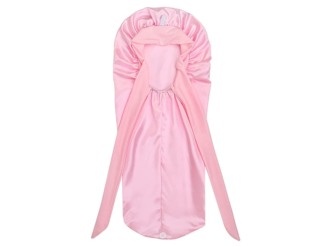 Touca longa de cetim trançado para mulheres, touca de seda, touca de dormir, Aquaforge rosa claro