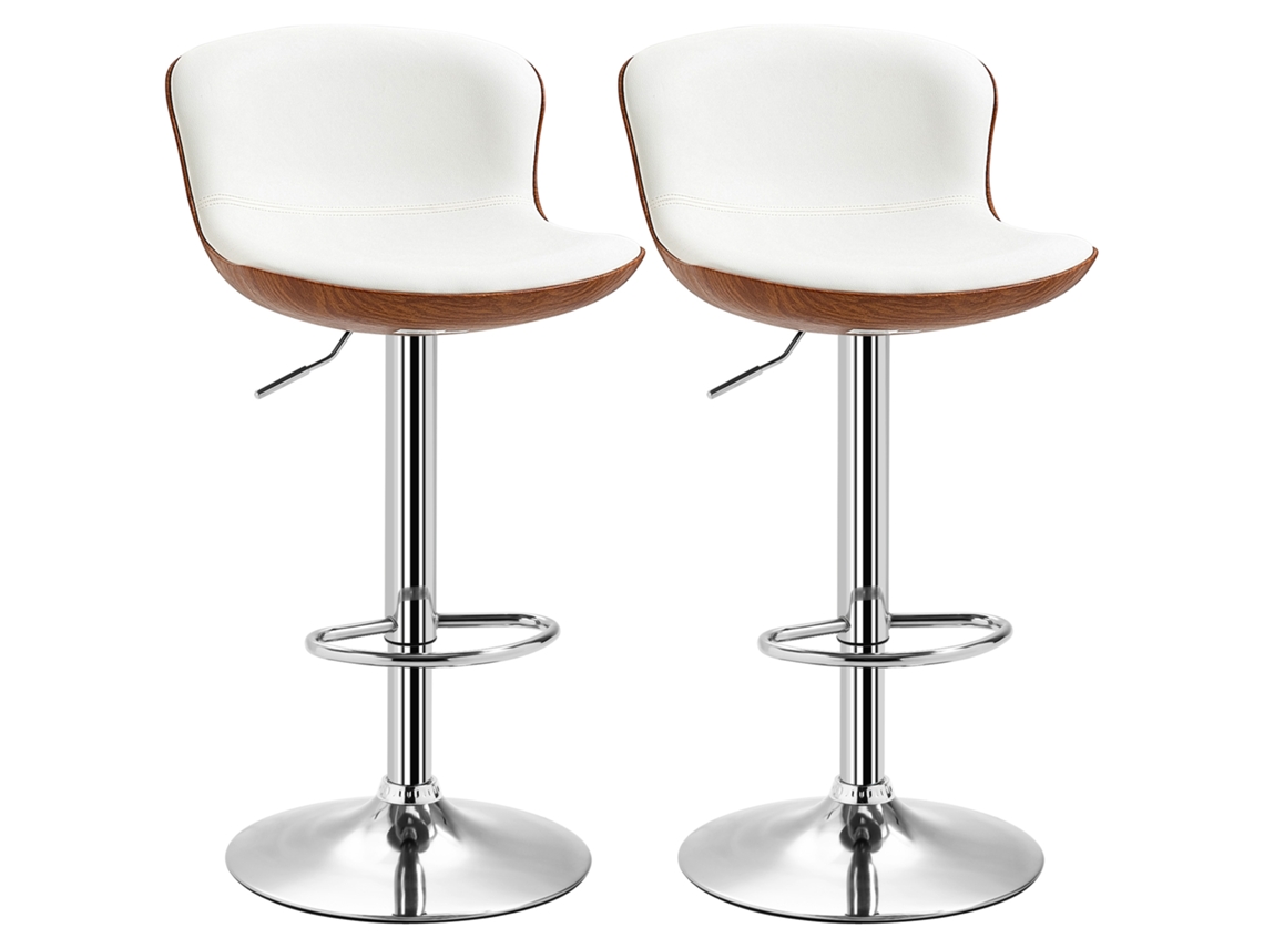 Conjunto De 2 Cadeiras De Bar, Ajustáveis Em Altura, Estrutura De Metal, Assento Rotativo, Creme Branco