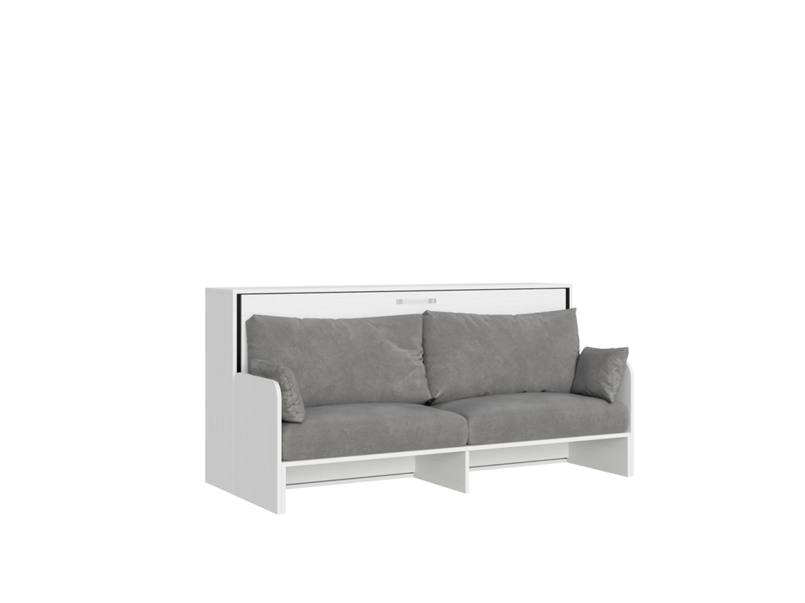 Cama De Solteiro Kando Com Sofá E Colchão De Freixo Branco, Cinza
