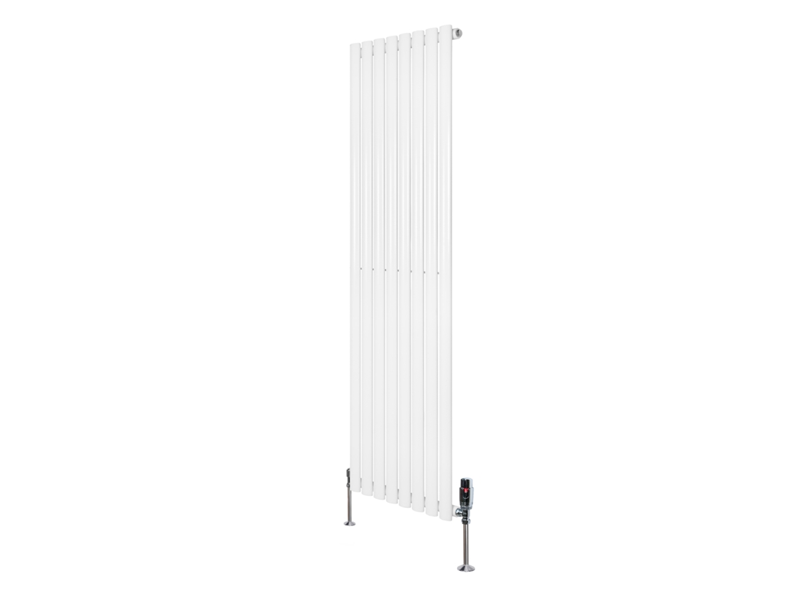 Radiador Oval De Coluna Única 1600x480 Mm - Branco, 1125w, Aço Carbono, Válvulas Termostáticas Cromadas, Suportes E Kit