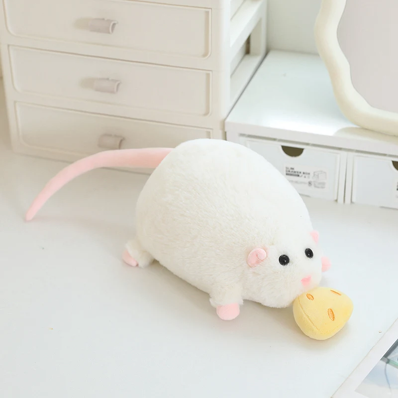 Lindo e Adorável Brinquedo de Pelúcia de um Ratinho Roubando Queijo. MDUG (branco, 40cm)